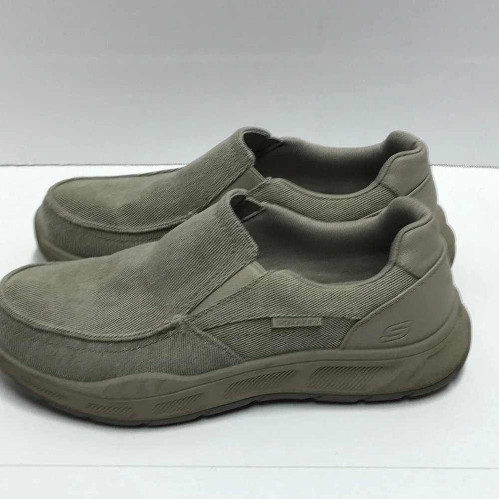 Skechers Mens‎ relaxed fit Canvas Slip On Loafers Khaki Tan Moc Toe Casual Shoes